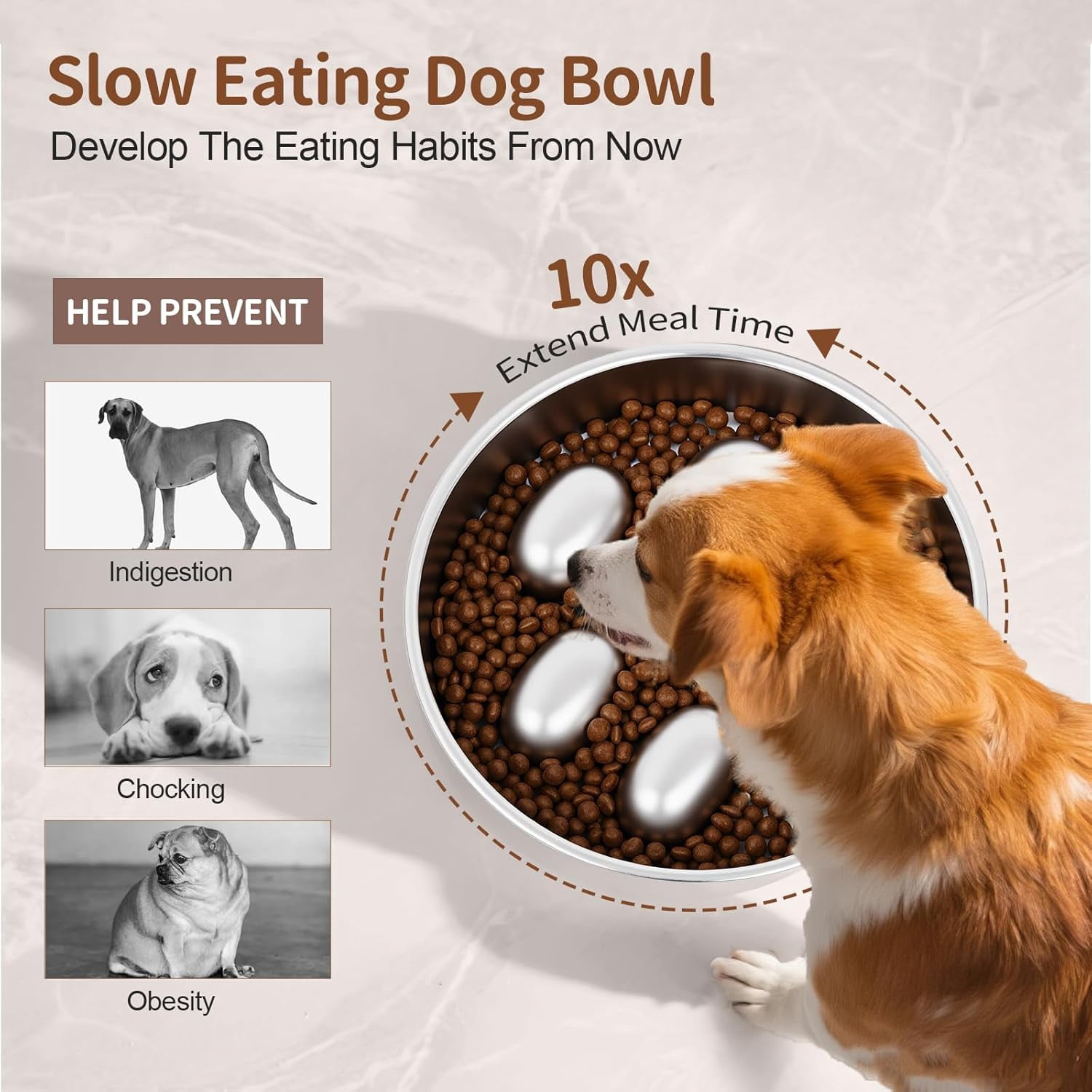 Slow Feeder Dog Bowls，Novery Slow Feeder Dog Bowl - 2 Cups Stainless Steel Dog Slow Feeder Bowl, Metal Non-Slip Lick Plate, Puzzle Maze Dish For Medium Small Sized Breeds