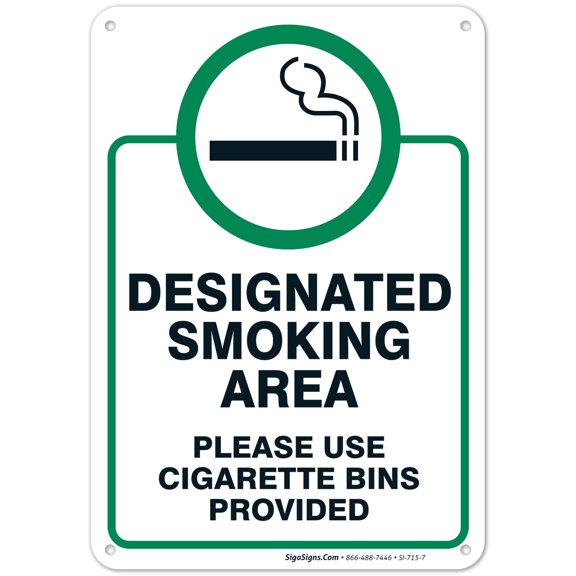 Designated Smoking Area Sign, Please Use Cigarette Bins Sign,