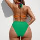 thumbnail image 4 of Conjunto de Bikini de Cintura Alta para las Mujeres de Color Sólido con Hebilla de Espalda, Traje de Baño Sexy sin Espalda con Almohadilla de Pecho, 4 of 5