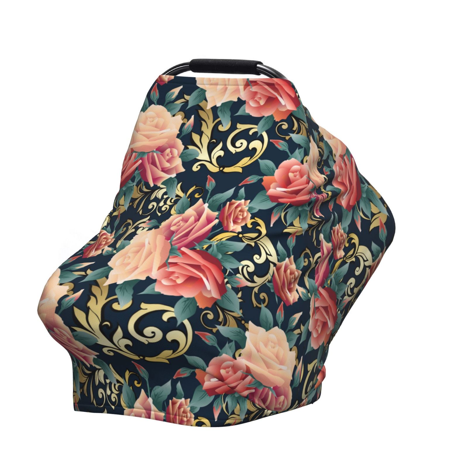 Fotbe Rose Flowers Pattern Car Seat Covers for Babies, Nursing Breastfeeding Cover Infant Carseat Canopy, Soft Stretchy Carrier Cover