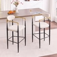 thumbnail image 3 of S-HOME Modern Upholstered Bar Stool Set of 2 with Gold-Accented Armrests, Ergonomic Design for Kitchen or Dining Use, Beige, 3 of 8