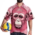 thumbnail image 4 of Pink Monkey Gorilla Men's Short Sleeve Spread Collar Poplin Button Down Casual Printed Summer Beach Unisex Shirts, 4 of 6