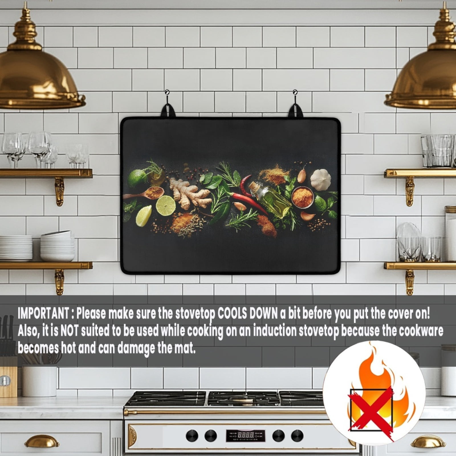 ZIATUBLE Induction Cooktop Cover Oil-Proof Electric Stovetop Cover Heat Resistant Range Cover Protector Mat for Electric Stove, 29 x 21 Inch, Lemon Ginger Chili Pepper Olive Oil Seasoning