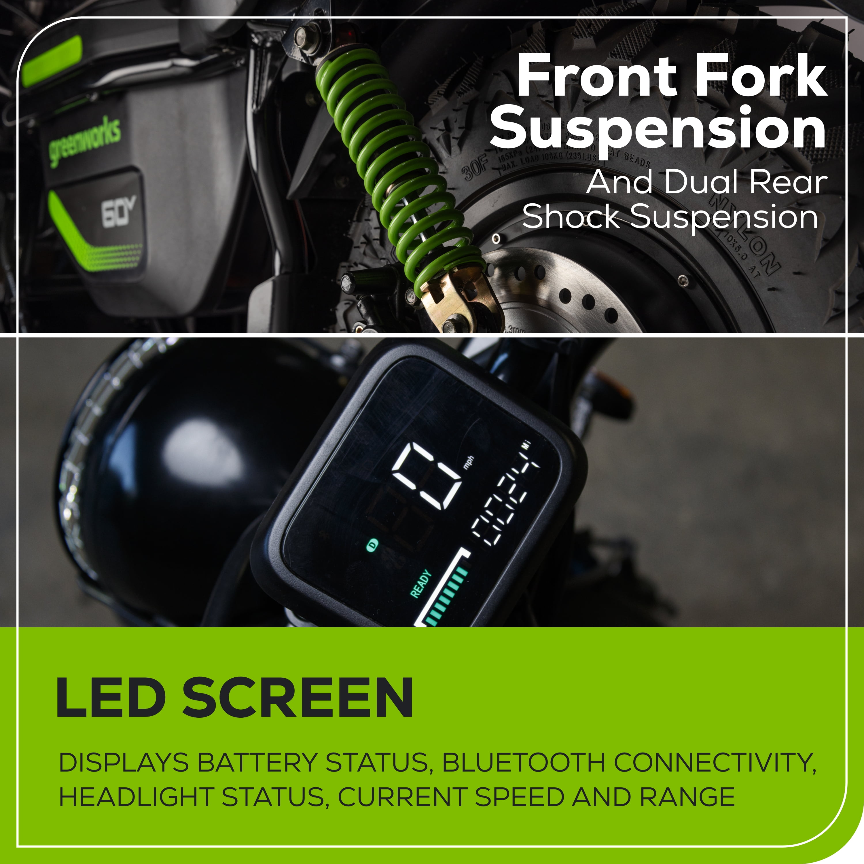 Greenworks 60V STEALTH Series Electric Mini Bike + (2) 8.0Ah Batteries & Dual-Port Rapid Charger