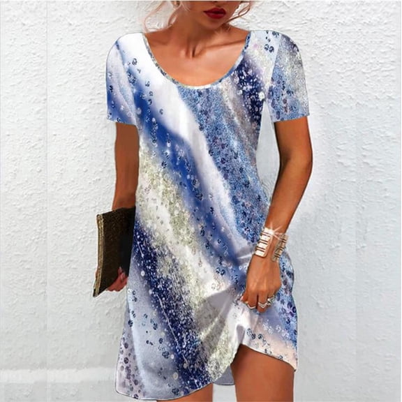 Women's Summer Seaside Fashion Casual Printed Short Sleeve Round-Neck Dress