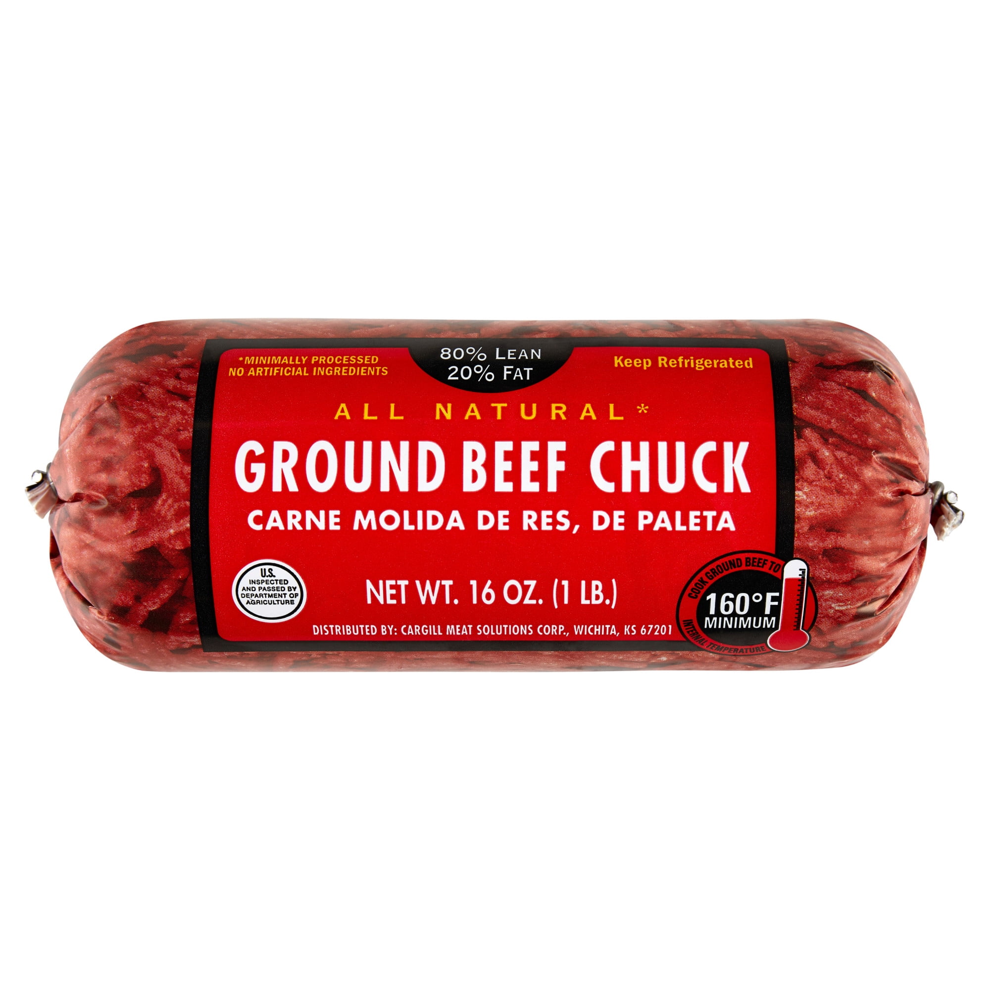 80% Lean / 20% Fat Ground Beef Chuck, 1 lb Roll, Fresh, All Natural*