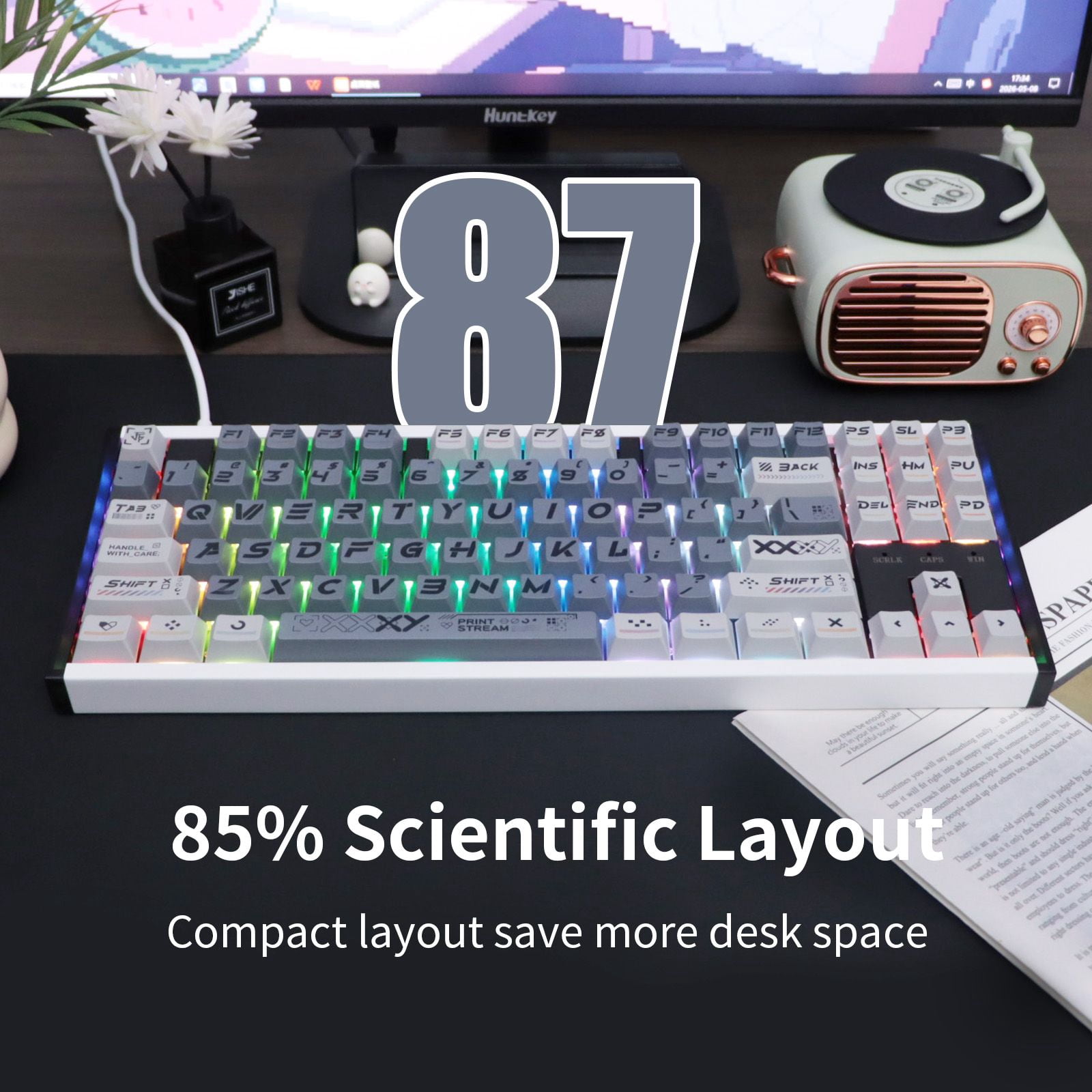 87 Keys Aluminum Mechanical Gaming Keyboard, 0.005 Precision 0.001 Low Latency, 5-Side Dye-Sub Keycaps, 17 ARGB Modes Support Win Mac VIA Customization