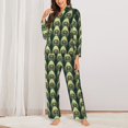 thumbnail image 2 of KLL Peacock Gold Feather Print Women's Long Sleeve Pajamas with Pants Sleepwear Loungewear 2 Set-Small, 2 of 7
