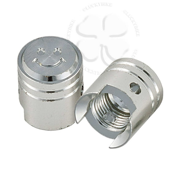 2x Valve Cap Silver Cover Tire GSXR 600 750 Ninja R1 R6 Stem Piston Smiley CNC
