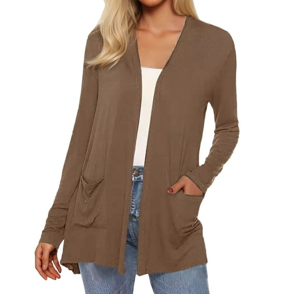 Women's Lightweight Casual Long Sleeve Open Front Cardigan with Pockets Comfortable Soft Knit Sweater for Everyday Wear