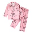 thumbnail image 4 of Girls Satin Pajamas Valentine Pjs Long Sleeve Bow Print Button Down Sleep Shirt Girls 7-8 Years Pajamas, 4 of 9
