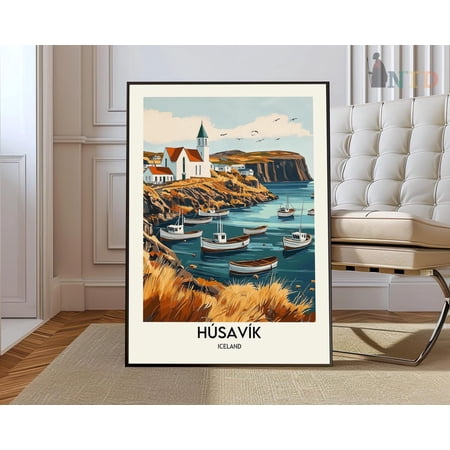 Husavik Iceland Harbor Poster, Unframed Paper Poster 8x10in