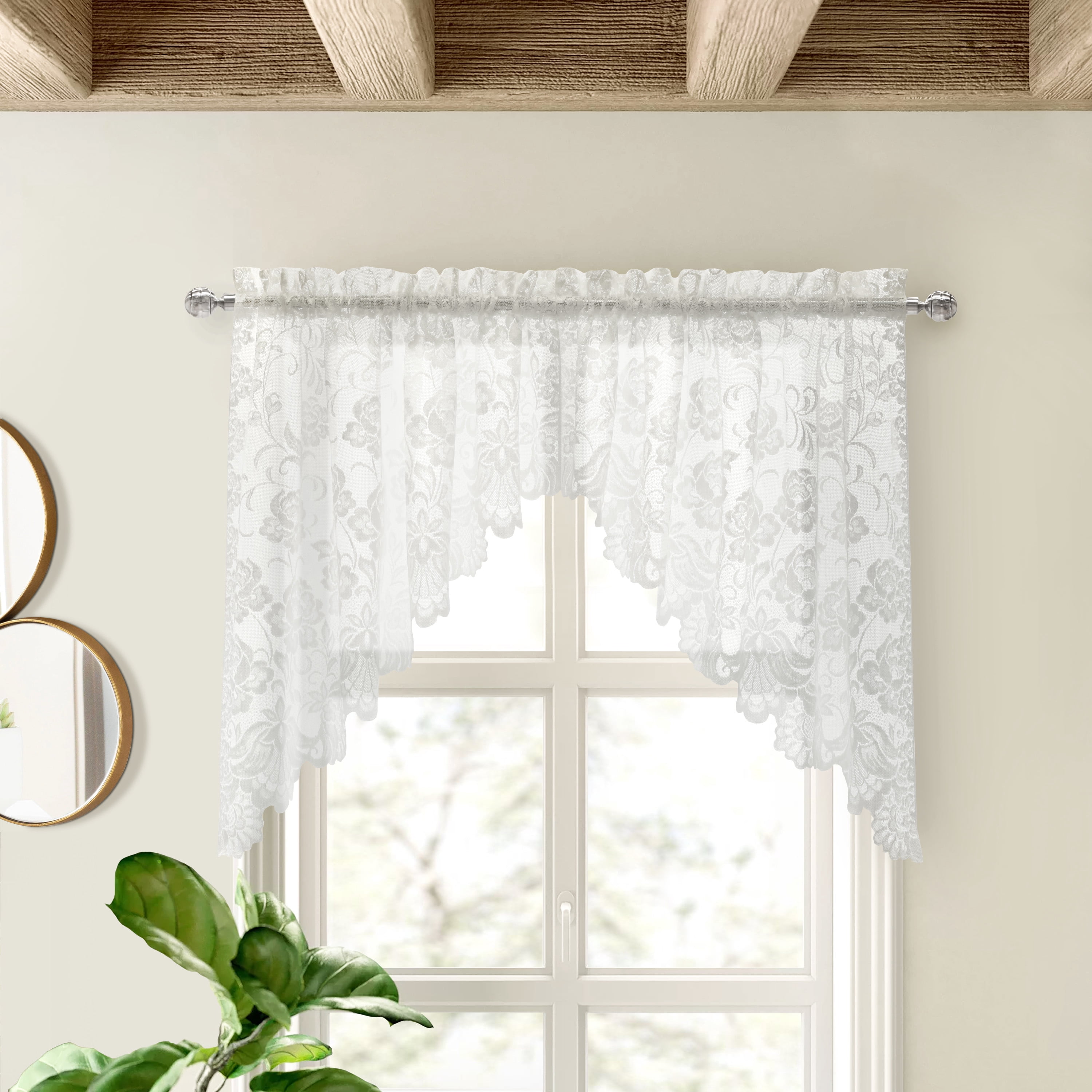 Louis Floral Lace Window Curtain Swag Pair 72" x 32" in White