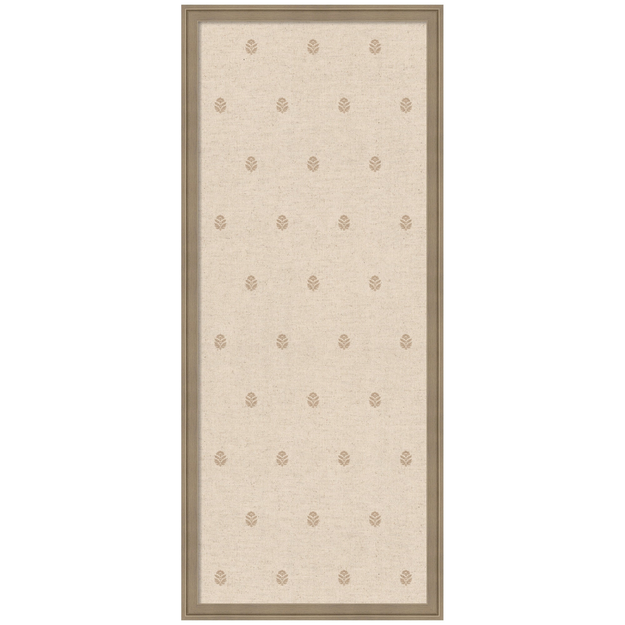 Kate and Laurel Framed Fabric Pinboard 18 x 42, Beige Botanical Block Print Printed Linen Classic Bulletin Board for Use as a Vision Board or Wall Organization, Florence Light Brown Frame
