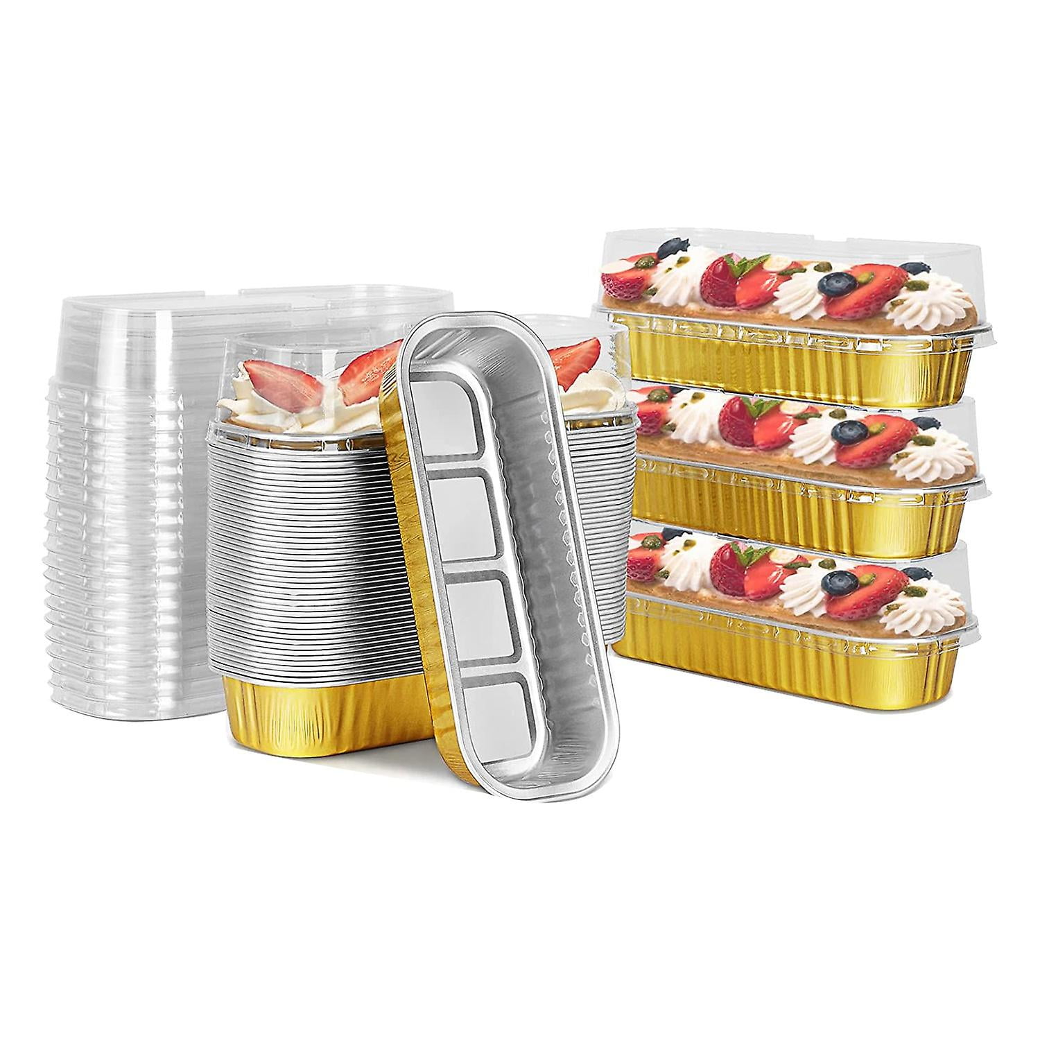 Disposable Mini Loaf Pans With Lids 50pcs 6.8oz Aluminum Foil Narrow Cake Pans rectangle Cupcake B Walmart