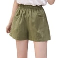 thumbnail image 2 of HAJWOH Girls Athletic Linen Shorts Loose Hiking Cargo Pants Streetwear Casual Elastic Waist Bermuda Shorts, 2 of 3