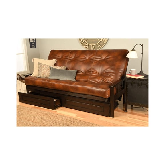 Homestock Natural Beauty Wooden Futon Frame Set with Mattress, Queen Size Futon Frame with Mattress, Straight Arm, Versatile and Convertible Design Futon Frame for All Spaces