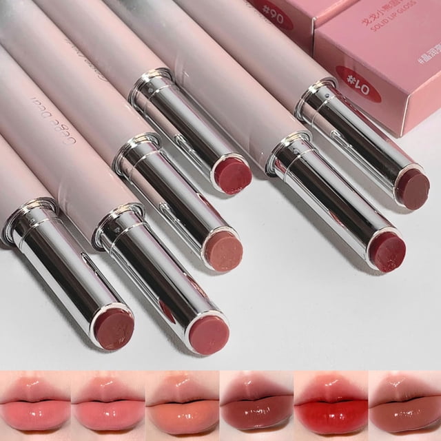 Gireatick 6 colores Jelly Glossy Lipstick 6 piezas de color nude a rojo espejo hidratante brillo de labios de larga duración hidratante bálsamo labial teñido agua rellenante esmalte de labios impermea