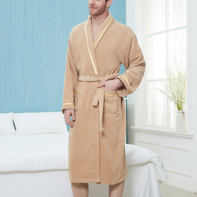 WREESH Homme Uni Décontracté Garde au Chaud Poche Gimp Robe de Nuit Peignoir