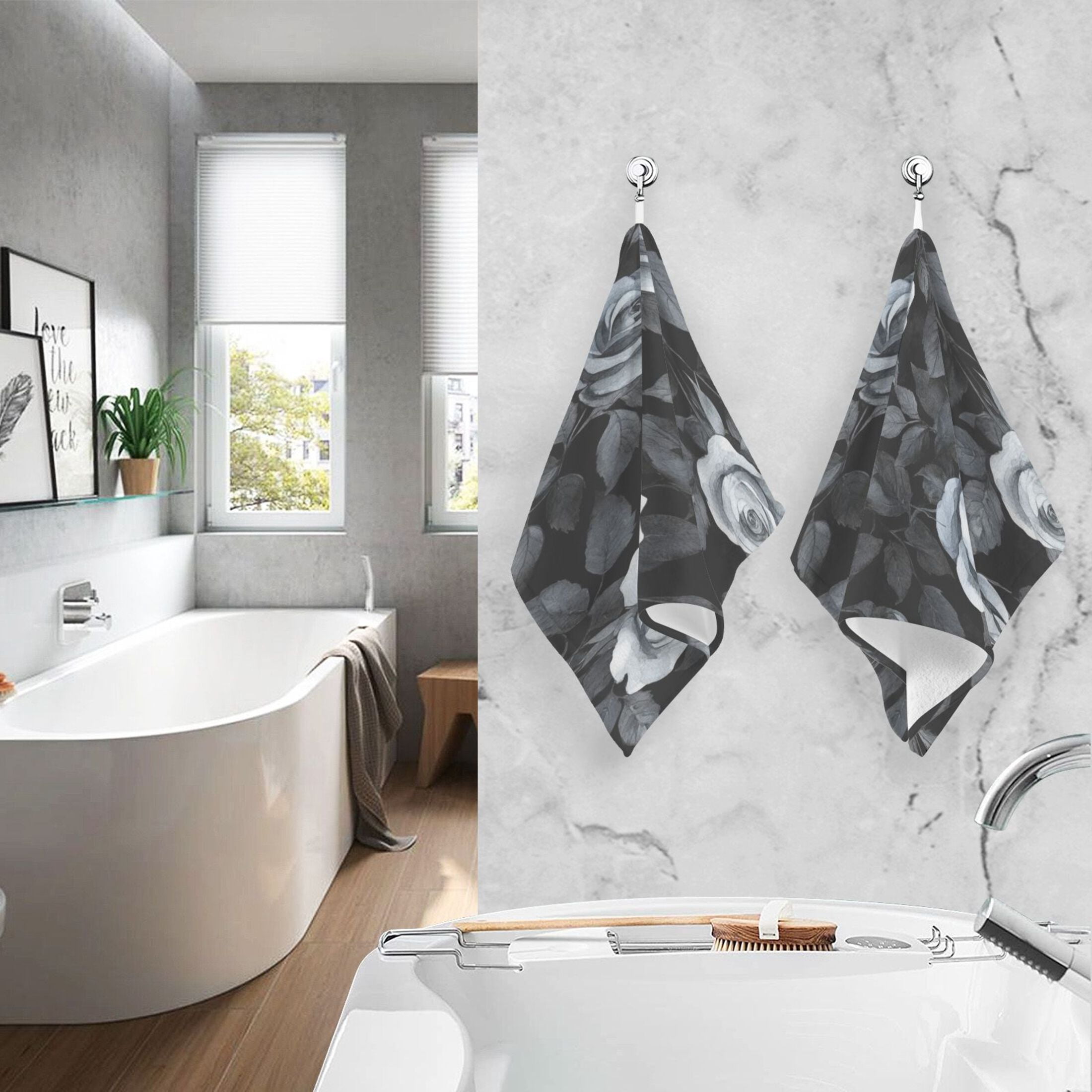 Cotton Towel Two-Piece 16x28 Inch One Sizex2 Face Towel Set Towel Set Cotton Hand Bath Towel Bathroom Beach Black Roses