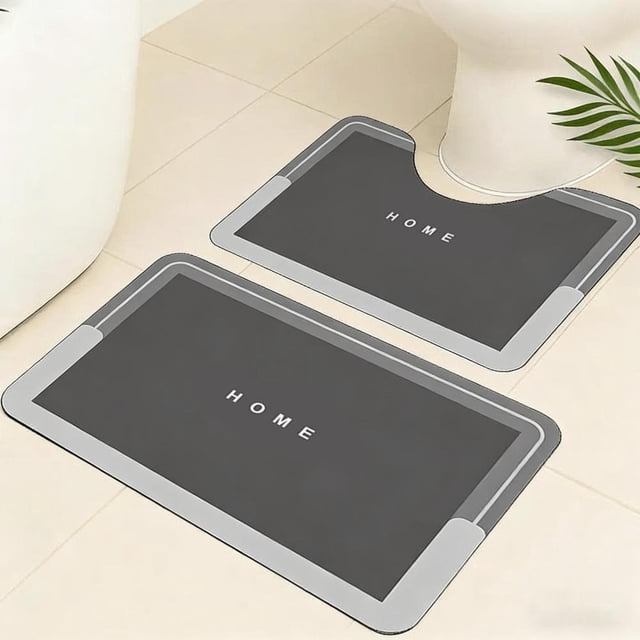 Super Absorbent Quick Drying Bath Mat Set, U-Shaped Non-Slip Bathroom Floor Mat, 2-Piece Toilet and Entrance Mat