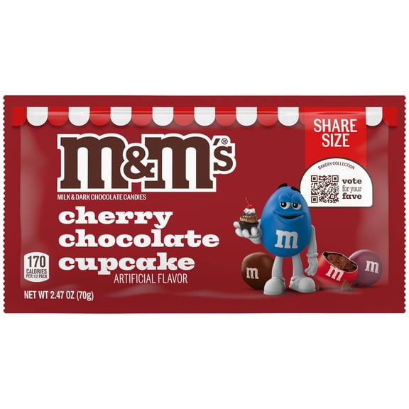 M&M's Cherry Chocolate Cupcake Chocolate Candy, Share Size - 2.47 oz Bag