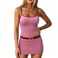 thumbnail image 4 of Pounoo Women's 2 Piece Outfits Striped Knit Sets Night Out Style Lightweight Breathable Spaghetti Strap Crop Top and Mini Skirt Set Gift, 4 of 5