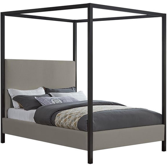 Meridian Furniture James Linen Textured Fabric Upholstered Full Bed in Gray