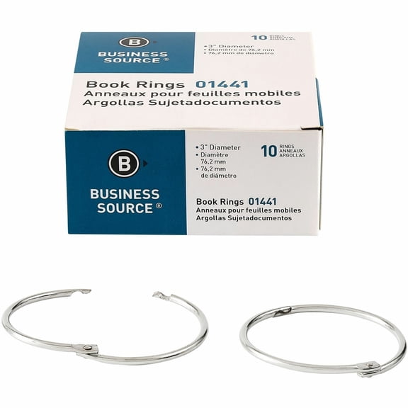 Business Source, BSN01441, Standard Book Rings, 10 / Box, Silver