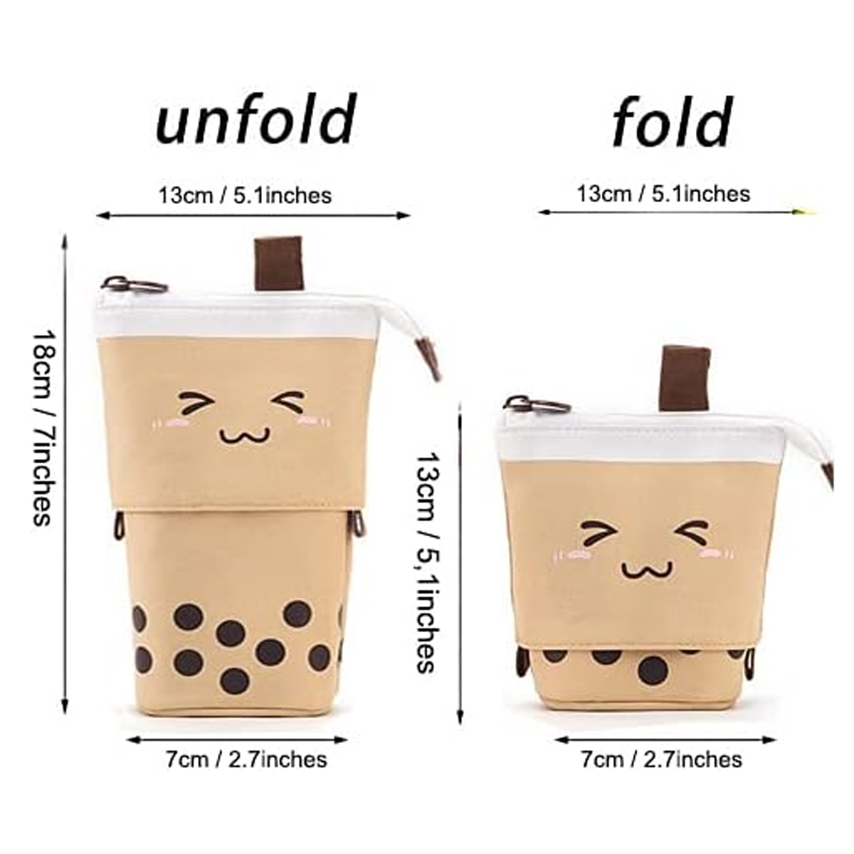Cute Pen Pencil Telescopic Holder Pop Up Stationery Case, Stand-up Transformer Bag with Smile Face Dot Organizer, Great for Cosmetics Pouch Makeup Bag
