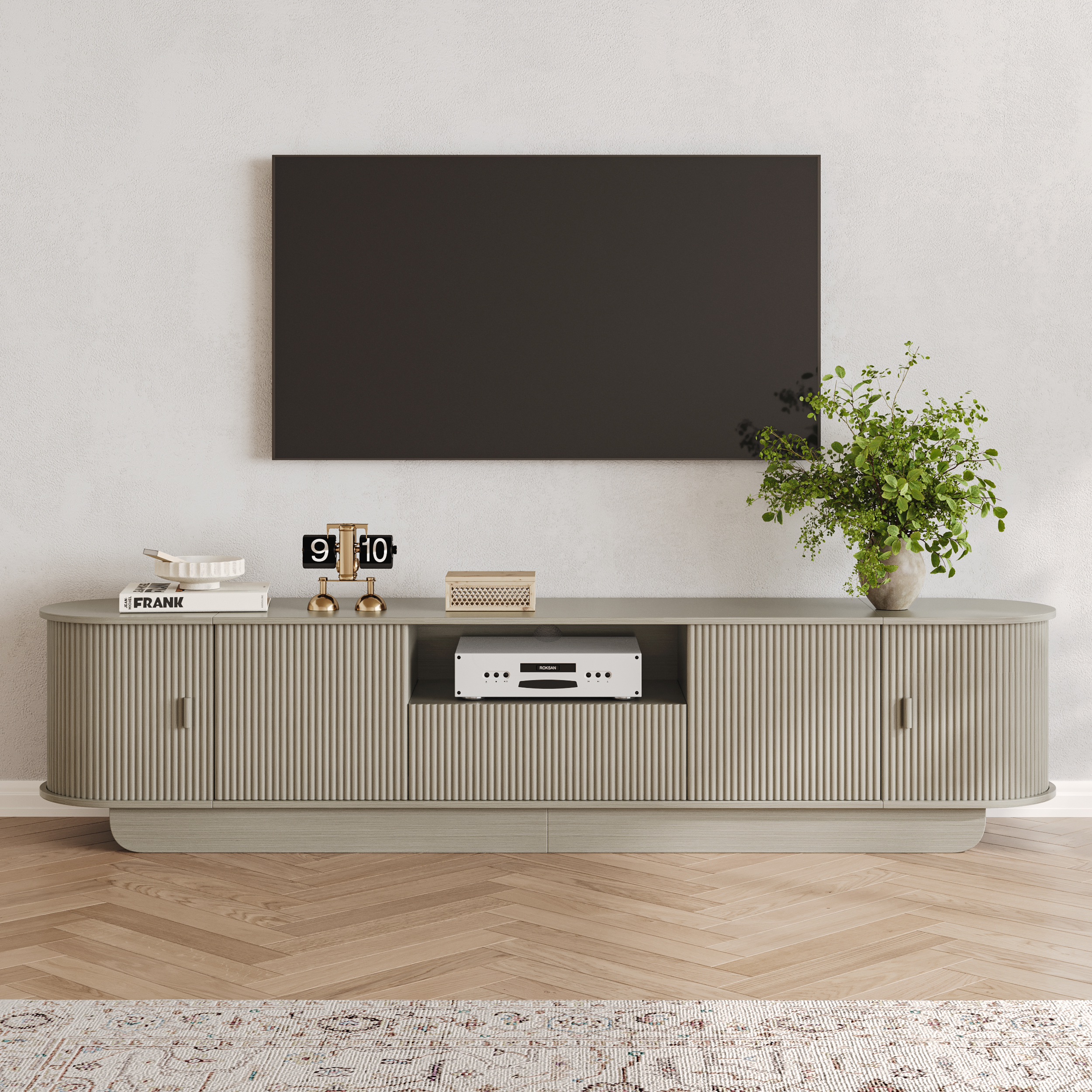 86.6'' TV Stand for TVs, Modern TV Console with Storage and Sliding Doors for Living Room, Bedroom
