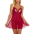 thumbnail image 3 of Vestido de dormir sexy para mujer Conjunto de lencería en V profundo Conjunto de ropa interior Camisón, Rojo, L kenally XX000095-05, 3 of 7