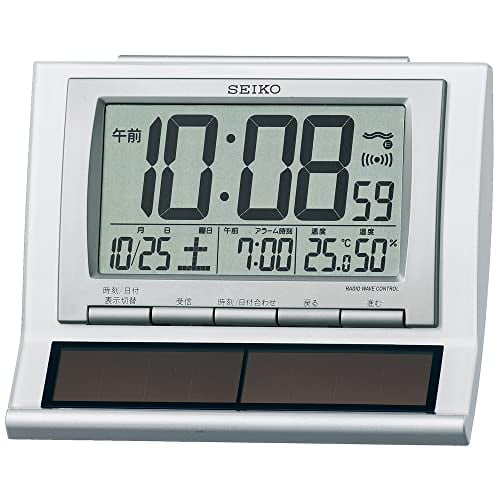 Seiko Clock Alarm Clock Hybrid Solar Radio Digital Calendar Temperature  Humidity Display White Pearl SQ751W SEIKO 