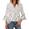 thumbnail image 2 of Women's Long Sleeve T-shirt 3/4 Length Sleeve Womens Tops V Neck Spring Shirts 2025 Petal Bell Sleeve Plus Size Boho Ethnic Style Tee Shirts,Beige Women's Long sleeve T-shirt S, 2 of 6