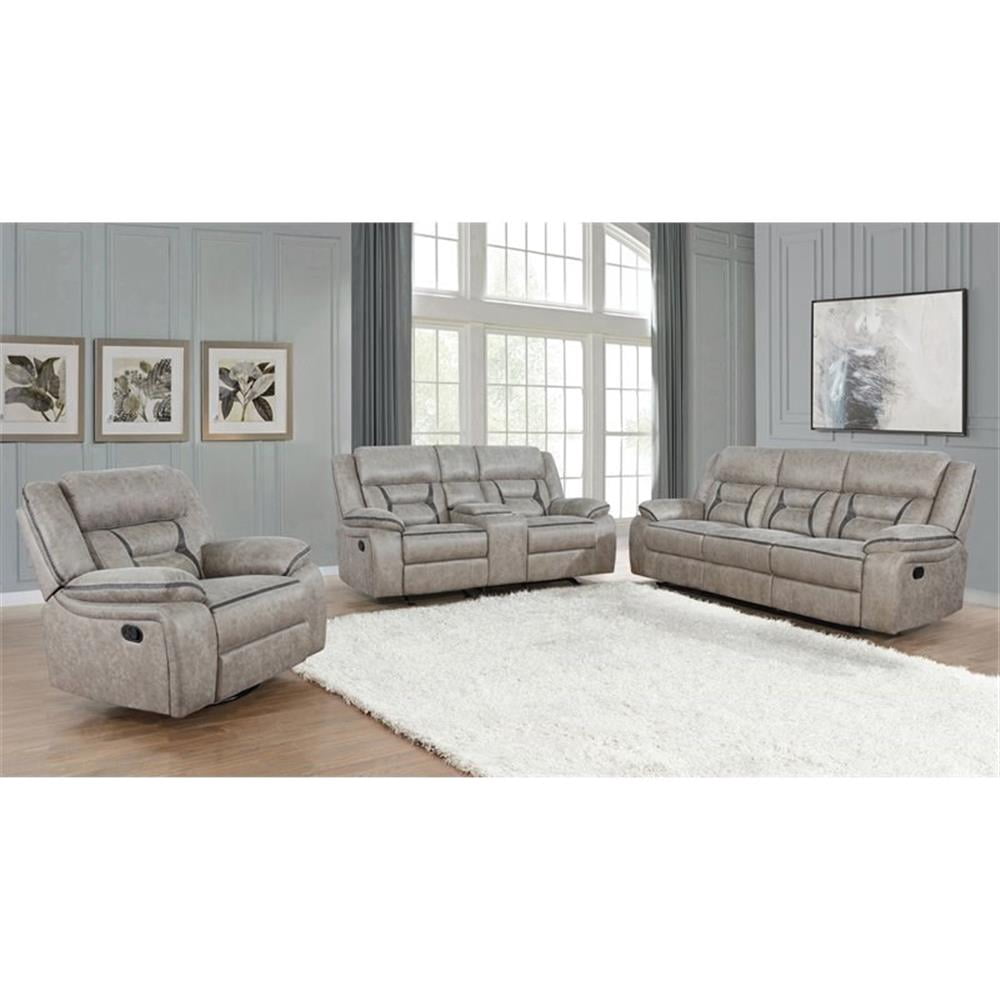 Pemberly Row 2-piece Faux Leather Upholstered Motion Living Room Set Beige