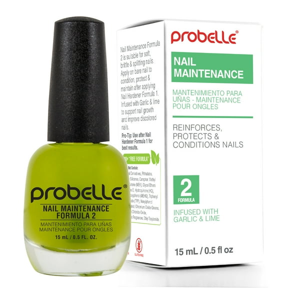 Probelle Formula 2 Nail Maintenance with Garlic and Lime, Nail Hardener and Strengthener with Fungal Protection and Color protection .5 fl oz/ 15 mL