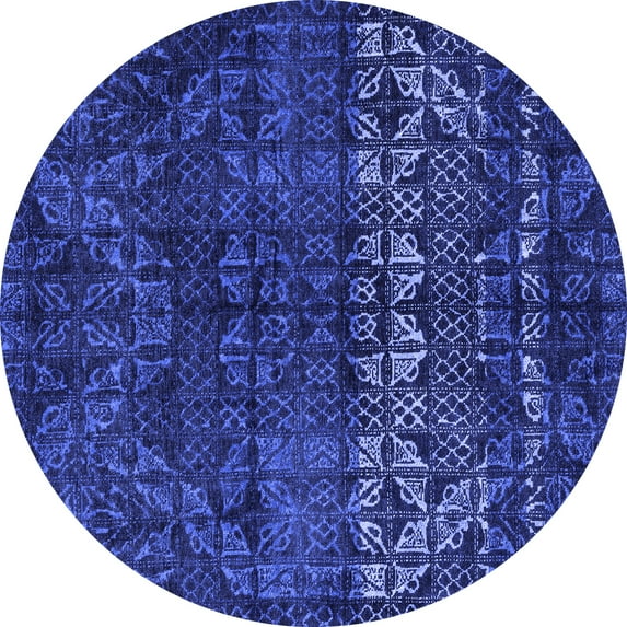 Ahgly Company Machine Washable Indoor Round Abstract Blue Modern Area Rugs, 4' Round