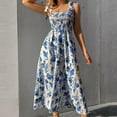thumbnail image 5 of Sakmal Sundresses for Curvy Women Elegant Long Blue Derby Dress Floral Sleeveless Dresses, 5 of 9