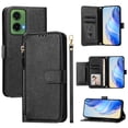 thumbnail image 1 of Funda para Motorola MOTO G35 con cremallera tipo cartera, tarjetero, marco de fotos, soporte y cordón, de piel sintética. Negro, 1 of 5