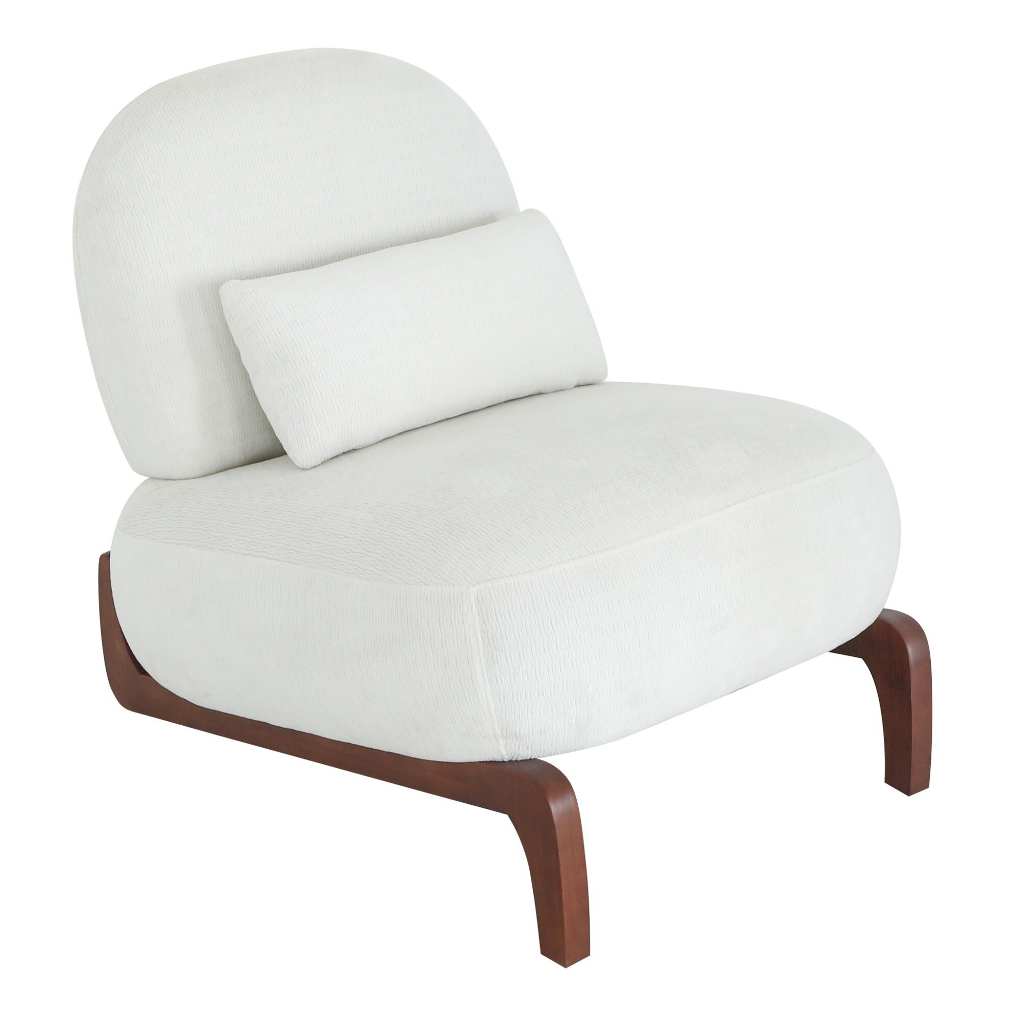 AENKYO Modern Armless Accent Chair, Velvet Upholstery, Solid Wood Legs, for Living Room Bedroom, White