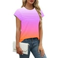 thumbnail image 6 of Women's Tops Crew Neck Pleated Cap Sleeve Gradient Tunic Shirts Summer Casual Loose Comfortable Tee (L, Multicolor), 6 of 7