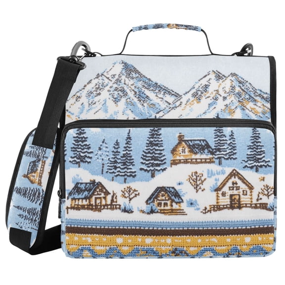 FORMRS Zipper Binder with Shoulder Strap 2-inch Ring 500 Sheet Capacity File Bag, Winter Village