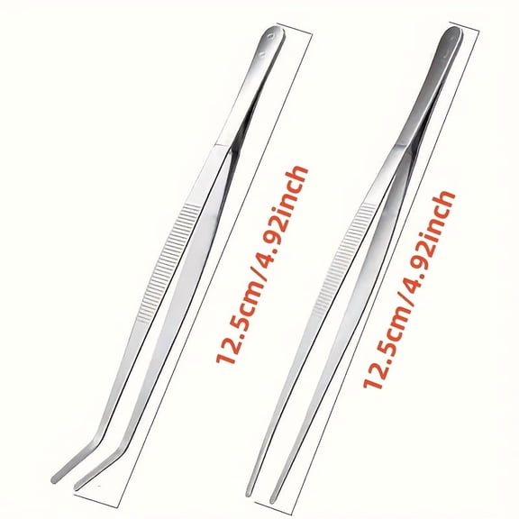 4PCS Stainless Steel Garden Tweezers Set, 4.92 Inches Straight & Bent Tip Planting Tool for Succulents Cactus Bonsai Outdoor Potting and Detailed Pruning