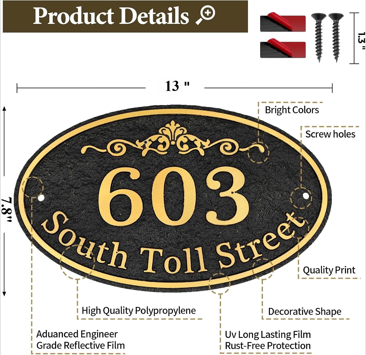 Oval Address Plaque Metal Option - Personalized House Number Sign, Address Sign for Outside, Yard, Driveway, Fence, Mailbox, Gate.