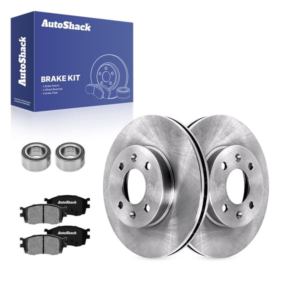 AutoShack Front Vented Brake Rotors   Ceramic Pads   Wheel Bearing 8-PC Brake Kit Replacement for 2006-2011 Hyundai Accent 2006-2011 Kia Rio 2006-2011 Kia Rio5 10.08" (256 mm)