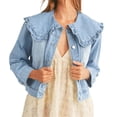 thumbnail image 2 of Women Casual Denim Jacket Long Sleeve Collared Shirt Coat with Pockets, 2 of 5