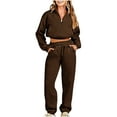 thumbnail image 2 of CFLVAEK Two Piece Sweatsuits Women Half Zip Long Sleeve Crop Sweatshirts Drawstring Elastic Waist Sweatpants Fall Workout Outfit Sets with Pockets Brown L, 2 of 7