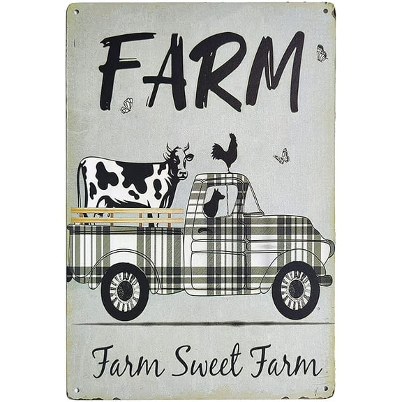 Funny Truck Vintage Kitchen Decor Tin Signs Farm Cute Cow Rustic Farmhouse Decor for The Home Bar Sign 8X12Inch