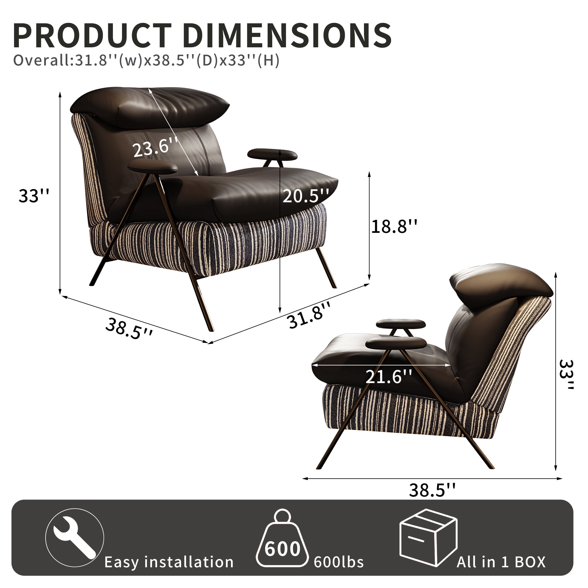 Howcool Modern Upholstered Accent Chair,Armchair with Wide Cushioned Seat,Ergonomic Lounge Chair with Solid Wood Frame for Living Room,Bedroom,Black