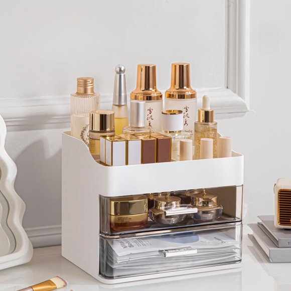 Organizador de maquillaje KQJS Vanity con 2 cajones y expositor de cosméticos